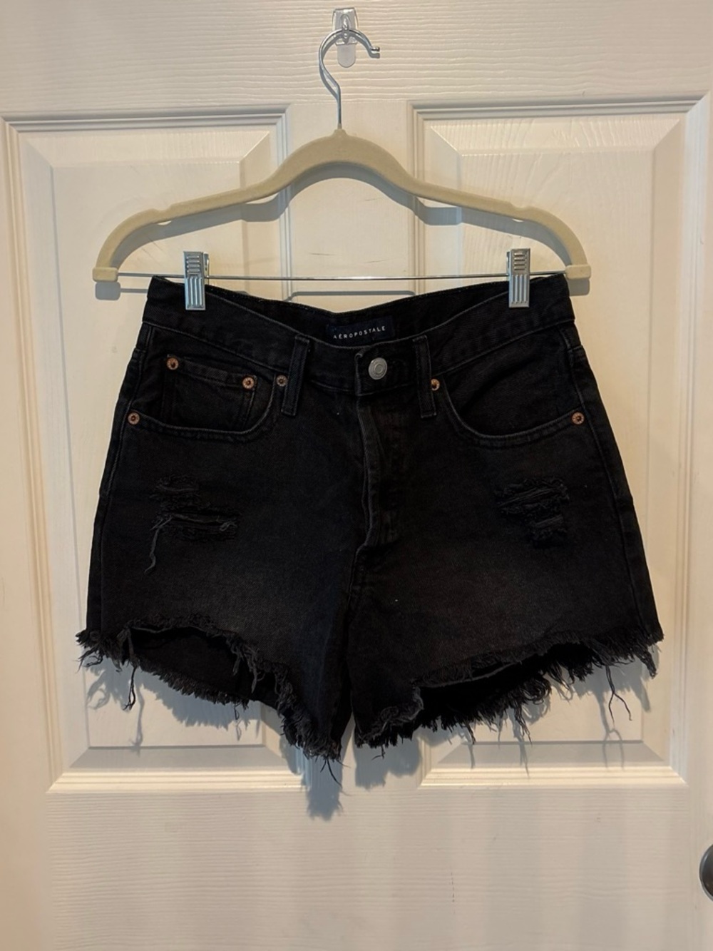 Aeropostale Black Distressed Frayed Hem Denim Shorts